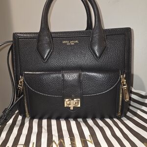 Henri Bendel Black Satchel with Gold Accents